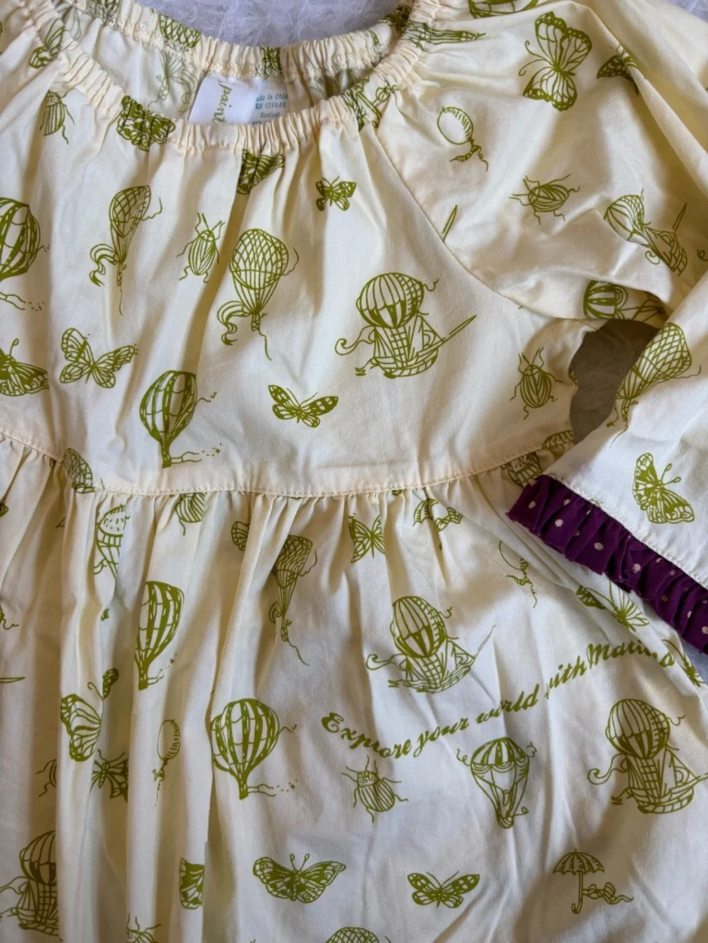 Matilda Jane Cottagecore AOP Butter Yellow Peasant Dress with Teal & Plum Trim